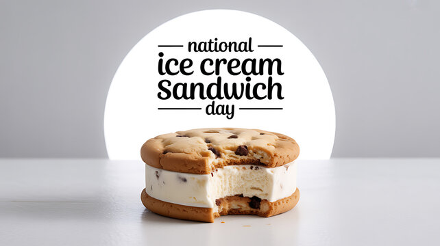 National Ice Cream Sandwich Day celebration with a chocolate chip cookie ice cream sandwich