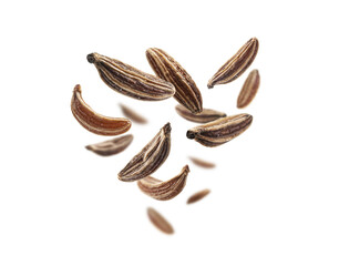 Obraz premium Cumin seeds levitate on a white background