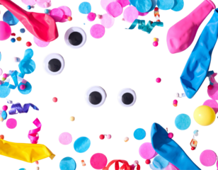 Cartoon Style Eyeballs with Colorful Party Confetti