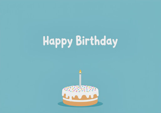 Happy Birthday minimalist background with a simple cake illustration a modern and stylish greeting card design with pastel colors and copy space