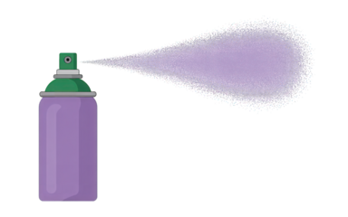 Spray paint can spraying purple on transparent background