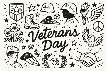 Veterans day outline icon set. patriotic, military, peace, honor symbols collection