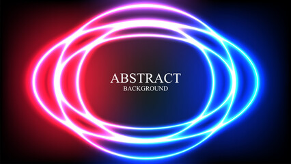Abstract futuristic neon glowing rings on a dark background. This digital illustration is ideal for technology, music, or event-related projects