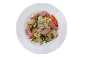 Stir-fried sausage with cabbage, Thai food