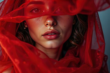 Ai una ragazza con un velo rosso davanti al viso 04