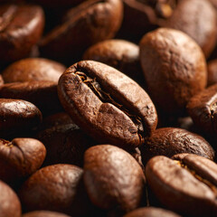 Close-up of roasted coffee beans with rich texture perfect for coffee, cafe, and beverage related designs