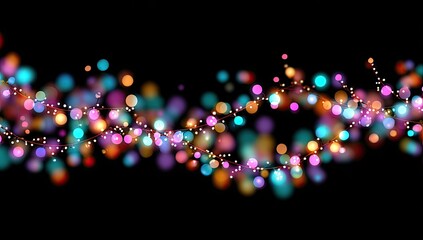 Festive string lights bokeh on black background