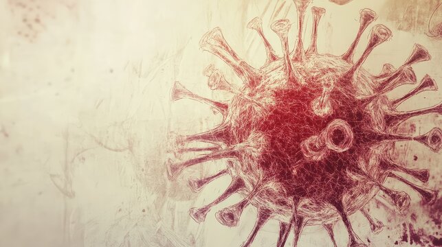 drwing sketch style illustration of a virus cell x ray