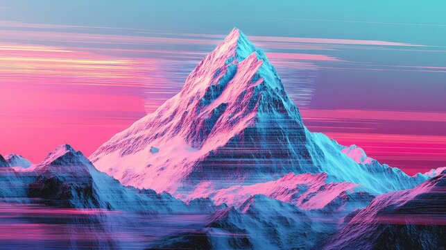 pixel digital art style of a glitching mountain