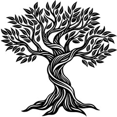 Green pine tree branch illustration, isolated on a white background with a Christmas decoration