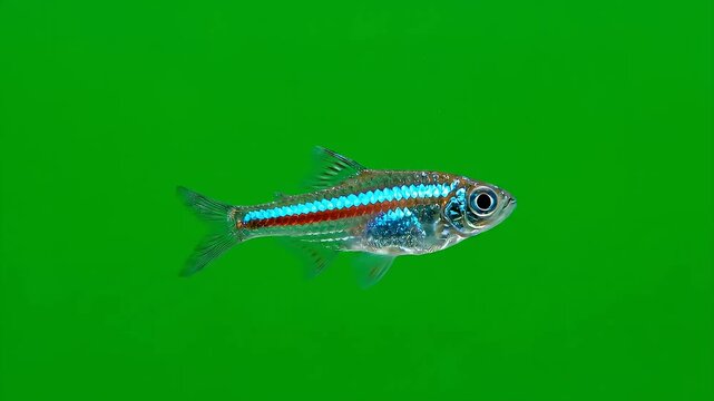 Neon Tetra Fish on Green Screen Background Studio Shot