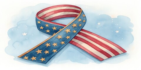 This watercolor ribbon with the US flag design is ideal for websites or blogs related to patriotism, military support, national holidays, awareness, or political campaigns.

