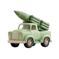 military vehicle with missile 3d style on transparent background