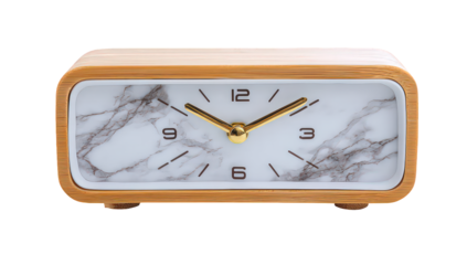 White Marble and Light Brown Wood Rectangular Clock
