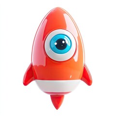 A stylized, cartoon rocket with an eye