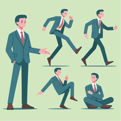 cartoon illustration of simple businessman in various pose