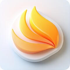 3D stylized, orange-yellow flame-like symbol on a white square base