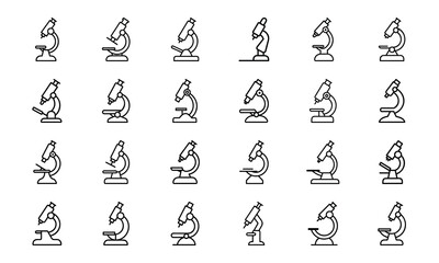 Education and Science Icon Set – School Supplies, Mathematics Tools, Laboratory Equipment, and Learning Symbols in Outline Style on White Background