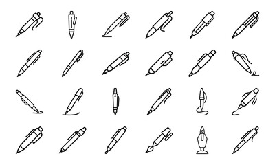 Education and Science Icon Set – School Supplies, Mathematics Tools, Laboratory Equipment, and Learning Symbols in Outline Style on White Background