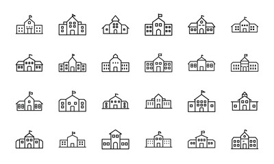 Education and Science Icon Set – School Supplies, Mathematics Tools, Laboratory Equipment, and Learning Symbols in Outline Style on White Background