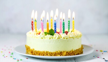 Birthday cake with lit candles