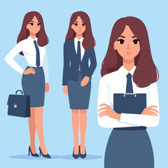 illustration of business woman character on blue background