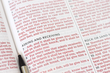 Asking and receiving, inspirational text in holy bible book. Christian persistence, blessing, and...