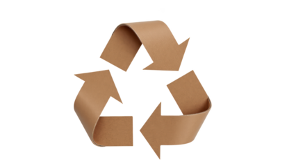 Recycling symbol made of brown paper, representing sustainability and eco friendliness. This design emphasizes importance of recycling