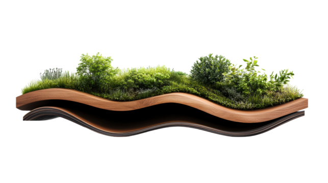 Green Wave with Lush Foliage on Transparent Background