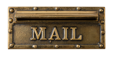 Vintage brass mailbox with the word MAIL