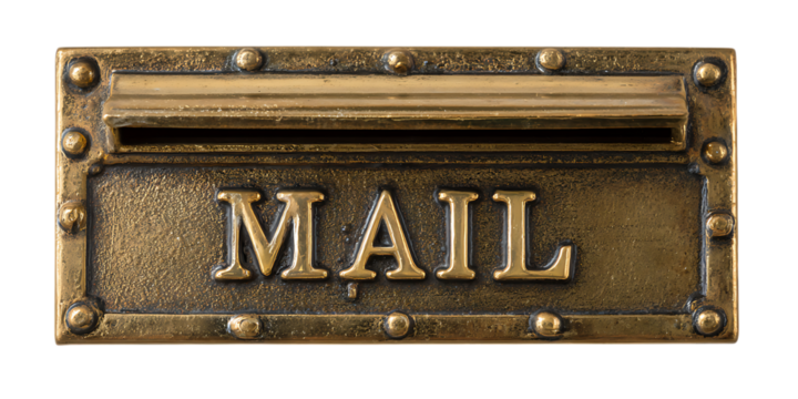 Vintage brass mailbox with the word MAIL