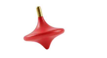 Vibrant Red Spinning Top Toy with Golden Stem isolated PNG with Transparent Background
