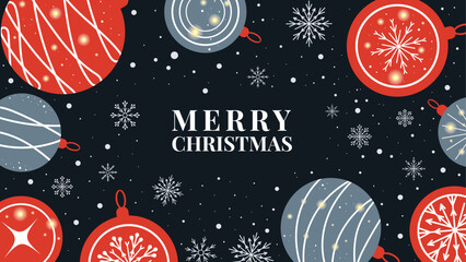 Christmas Banner With Christmas Balls. Vector design for postcards, covers, web pages.