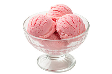 Indulge in refreshing strawberry ice cream scoops served in a crystal dessert dish, perfect for summer treats and sweet cravings.