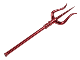 Trident pitchfork metallic red glossy angled perspective isolated PNG