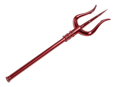 Trident pitchfork metallic red glossy angled perspective isolated PNG