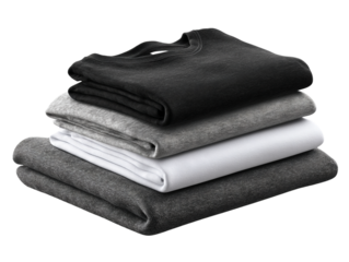 Stack of folded t-shirts in assorted colors isolated PNG