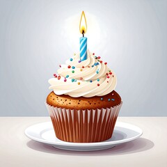 Birthday cupcake with a lit candle