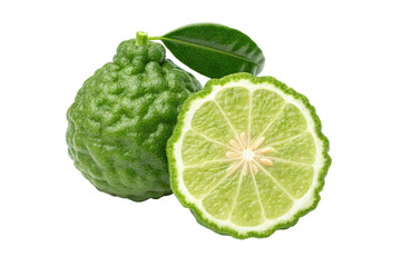 Vibrant kaffir lime fruit whole and halved showcasing fresh green citrus zest and juicy pulp for culinary and cosmetic uses