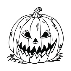 halloween pumpkin  Vector art of a black and white drawing of a halloween pumpkin with a scary face, , perfect for autumn holiday decorations and spooky seasonal celebrations in october