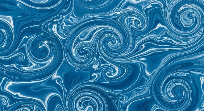 Abstract swirling patterns of blue and white liquid creating a mesmerizing fluid texture.