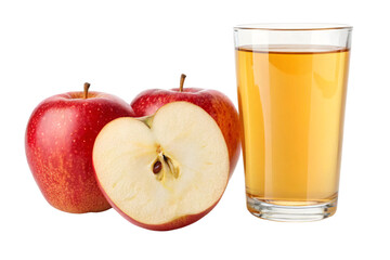 Refreshing glass of golden apple juice with vibrant red apples, perfect for healthy lifestyle and beverage concepts.