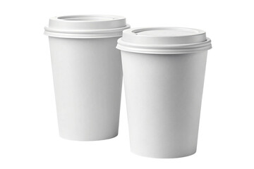 Two clean white disposable coffee cups with lids, perfect for branding and product mockups, ready for your design.
