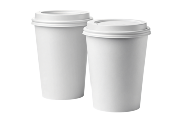 Two clean white disposable coffee cups with lids, perfect for branding and product mockups, ready for your design.