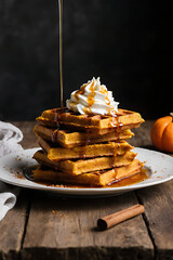 Pumpkin Spice Waffles with Whipped Cream and Cinnamon &ndash; Cozy Autumn Breakfast