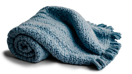 cozy blue warm blanket on transparent background, png file