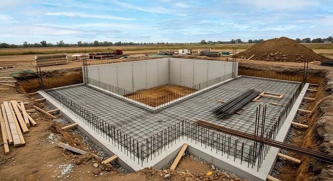 Construction site foundation groundwork.
