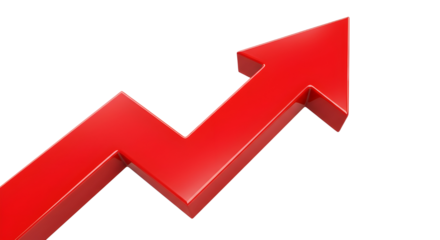 Red Zig Zag Arrow 3D Render Illustrating Growth and Upward Trend isolated PNG with Transparent Background