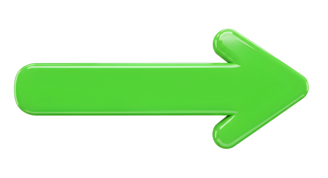 Modern Green Glossy Right Arrow Graphic Design Element isolated PNG with Transparent Background - Powered by Adobe