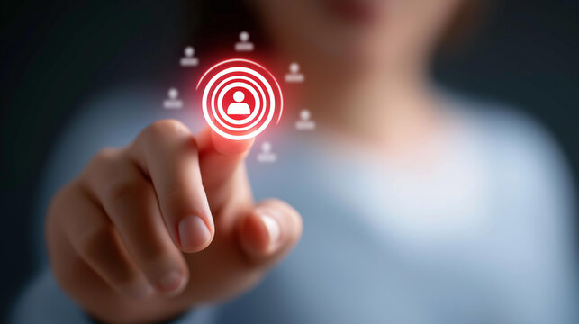 A marketer analyzes customer insights on a digital interface, hyper-realistic visuals of buyer behavior with clear details, moody shadows on a screen, bright saturation in marketin